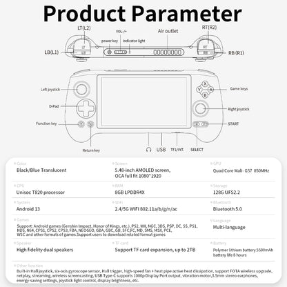 ANBERNIC RG556 Android handheld game console 5.48-inch Android 13 system OLED screen High-speed fan and heat pipe active cooling